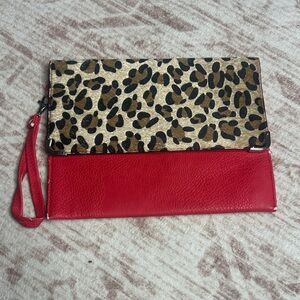 Leopard Print and Red Clutch Bag